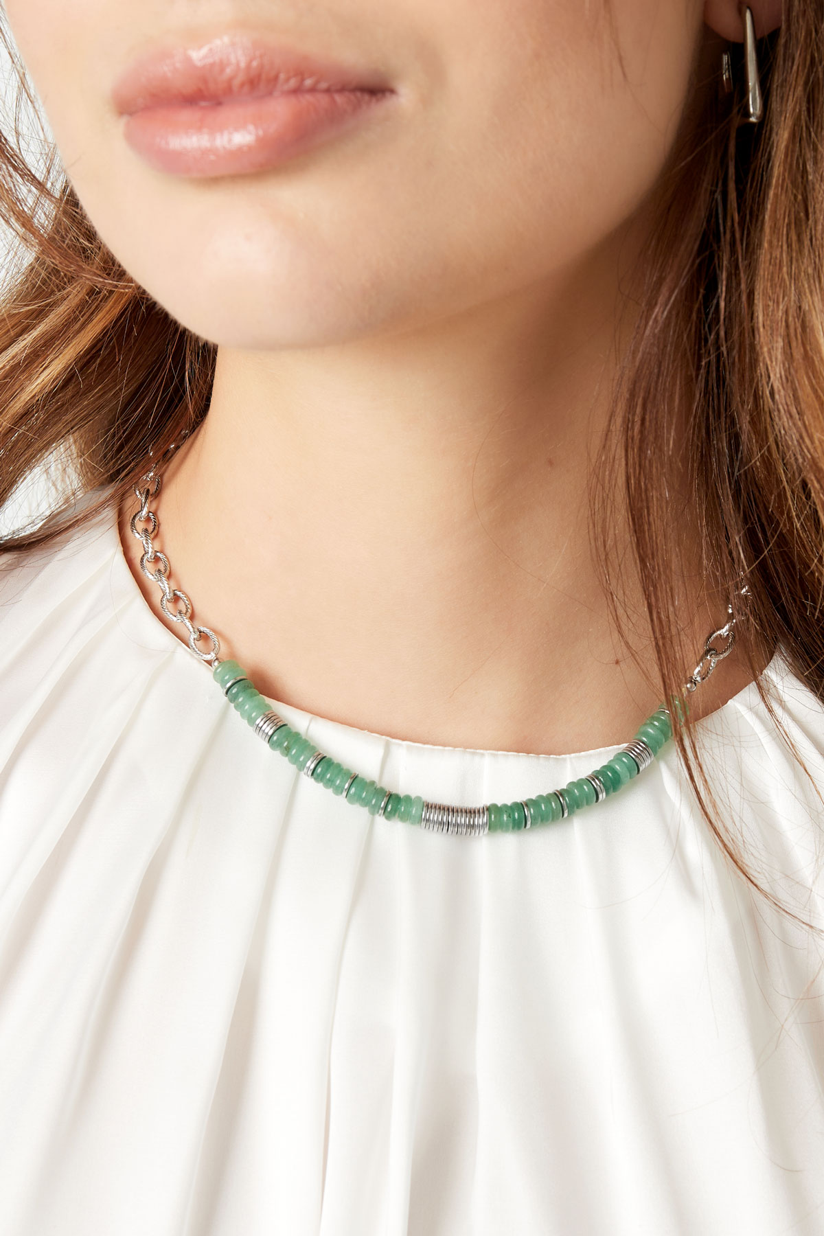 Perle di catena a maglie - argento/verde Green & Silver Stainless Steel h5 Immagine3